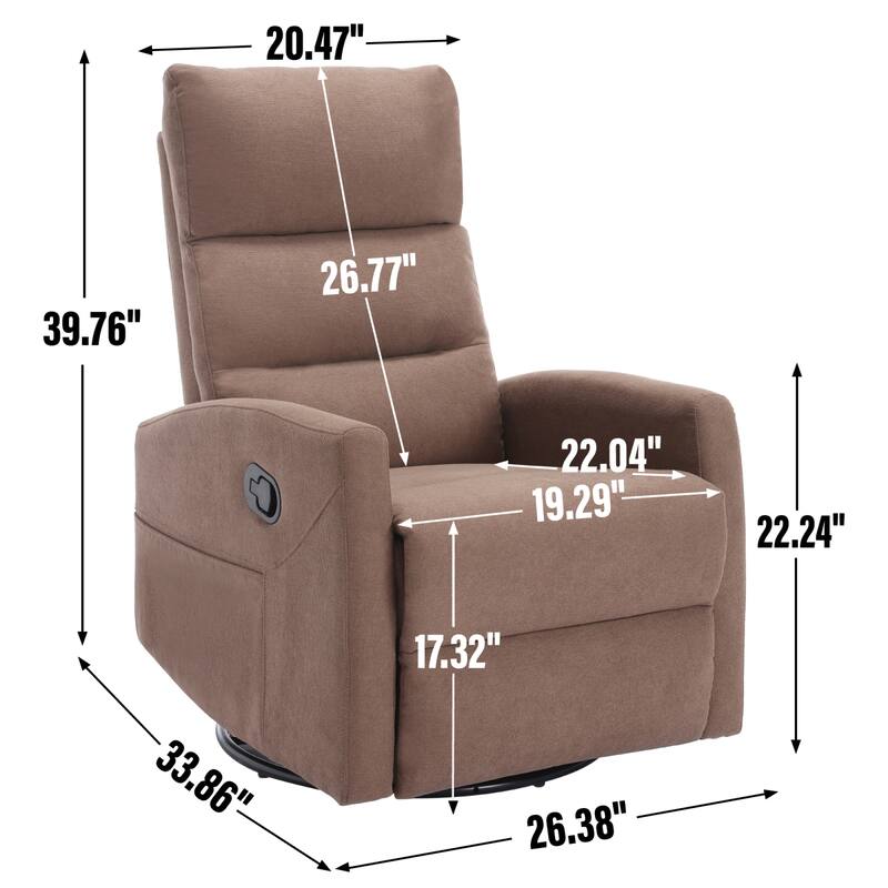 Roomfitters Swivel Rocker Recliner Chair Manual 360 Degree Glider Lounge Sofa Padded Fabric Armchair for Living Room