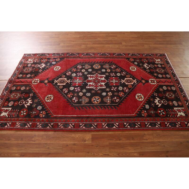 Hamedan Persian Vintage Area Rug Handmade Wool Carpet - 4'0"x 7'0"