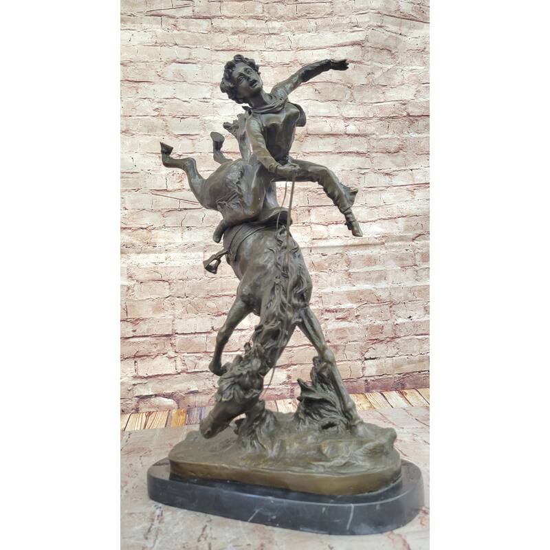 Female Horseback Rider Cowgirl Being Thrown Off Horse - Western Bronze Sculpture By Milo