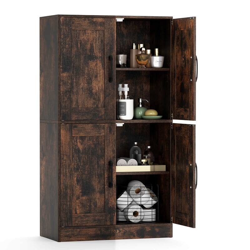 Costway Bathroom Cabinet with Doors & Adjustable Shelves Storage - See Details - Brown