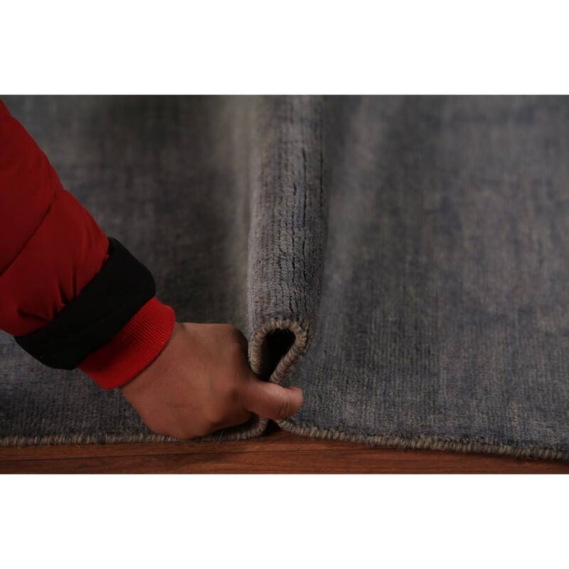 Gabbeh Modern Area Rug Hand-Knotted Strip Gray Wool Carpet - 5'7" x 7'10"