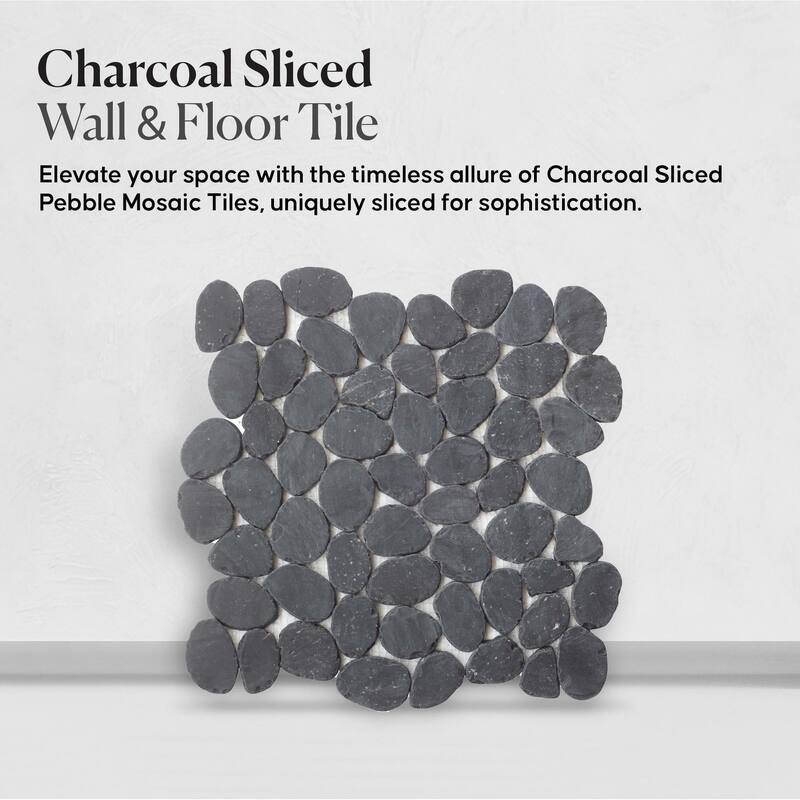 Charcoal Sliced Pebble Mosaic, Backsplash Kitchen Walls, Shower and Bathroom Floors 12" X 12" (5 Sqft per case) - Case (5 Tiles)