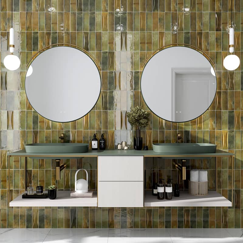 Apollo tile 2.5" x 8" Antiek Glossy Olive Green Ceramic Tile (5.38 sq ft/case) - 38 Pack