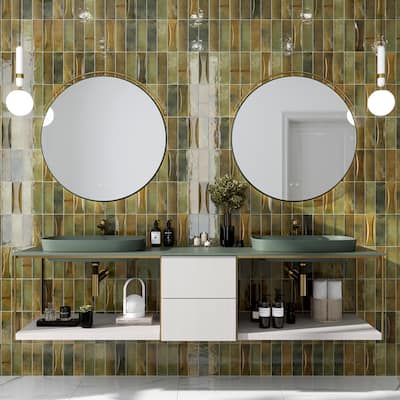 Apollo tile 2.5" x 8" Antiek Glossy Olive Green Ceramic Tile (5.38 sq ft/case) - 38 Pack