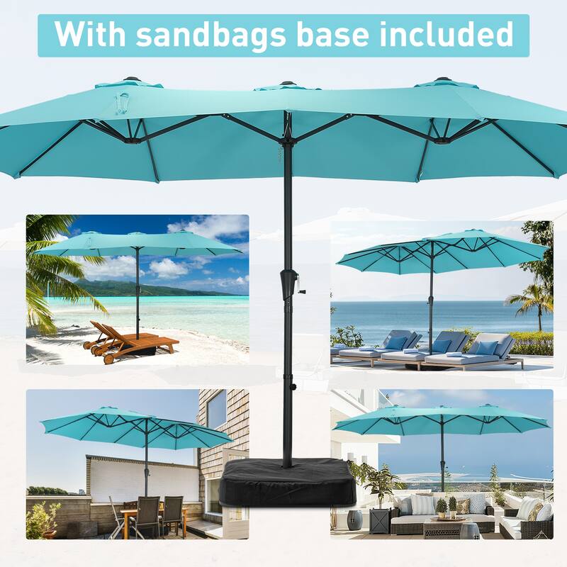 Autlaycil 15 ft Patio Umbrella with Base & 48 LED lights for Outdoor Umbrella