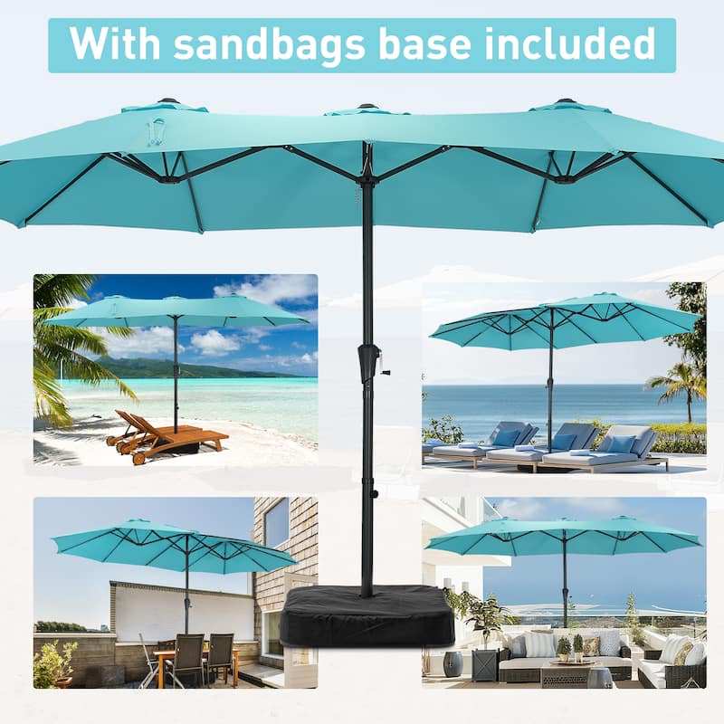 Autlaycil 15ft Patio Umbrella with Base,Large Outdoor Rectangle Double-Sided Umbrella