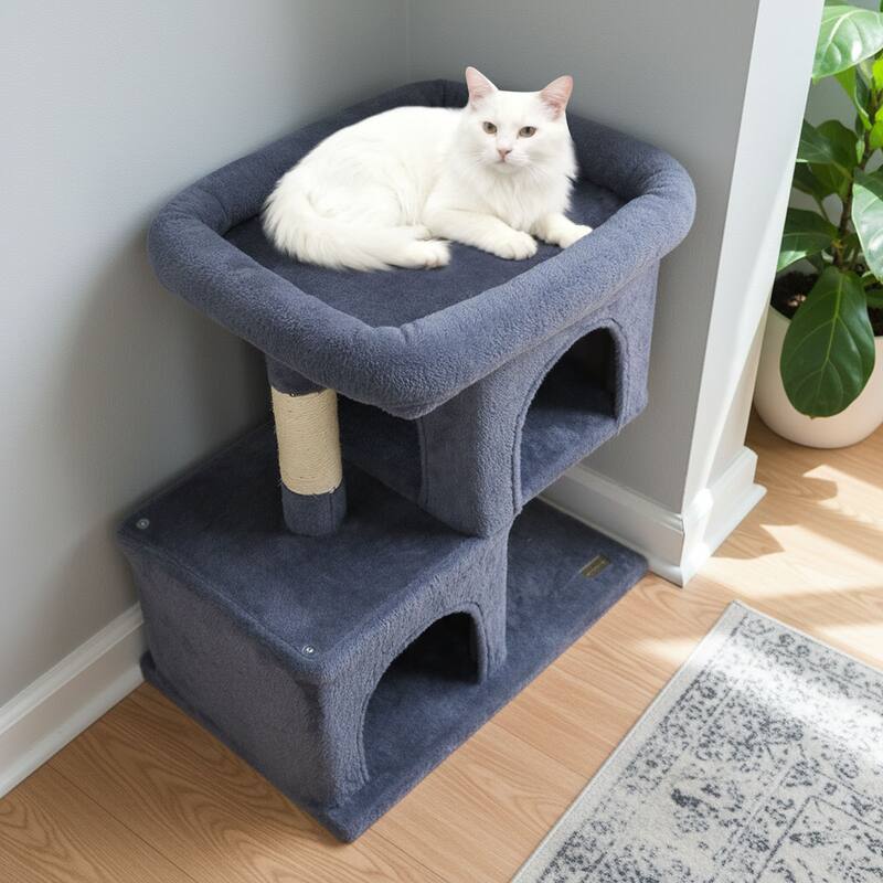 Gymax 25.5'' Cat Tree w/2 Large Condo Padded Top Perch Sisal