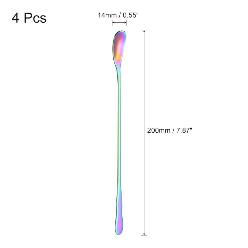 Stainless Steel Stirring Spoon, 4Pcs 7.87-Inch Long Handle Spoon - Rainbow