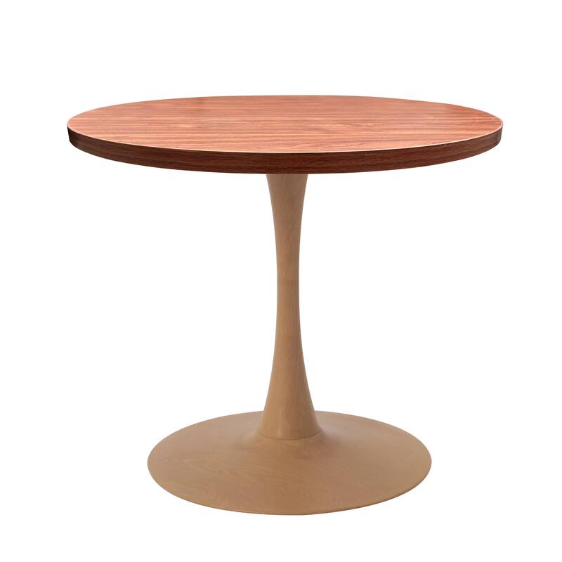 Bristol 27" Round Dining Table with MDF Top and Natural Wood Steel Pedestal Base for Modern Kitchen and Dining Room