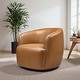 preview thumbnail 1 of 1, Belinda 32" W Vegan Leather Upholstered Swivel Barrel Chair Cognac Vegan Leather