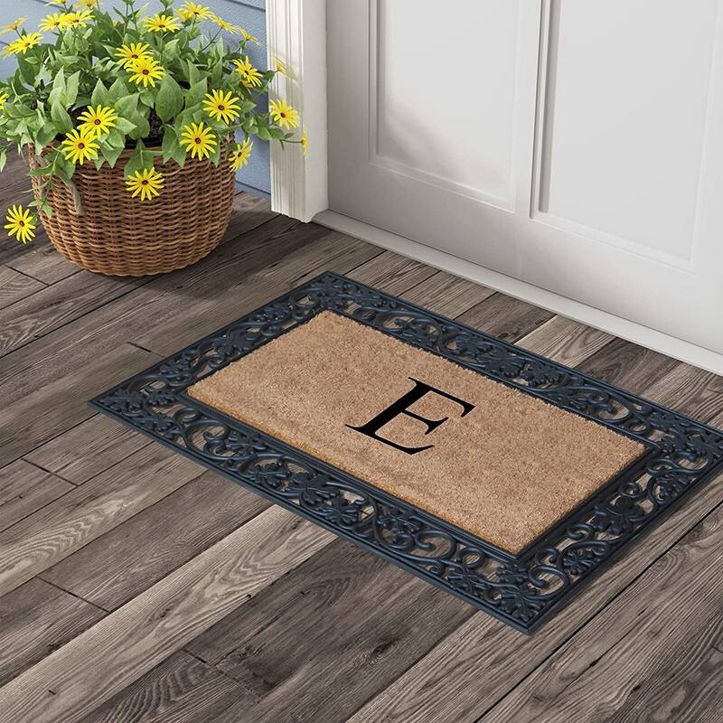 A1HC Rubber and Coir Dirt Trapper Heavy Weight Large Monogrammed Doormat, Black