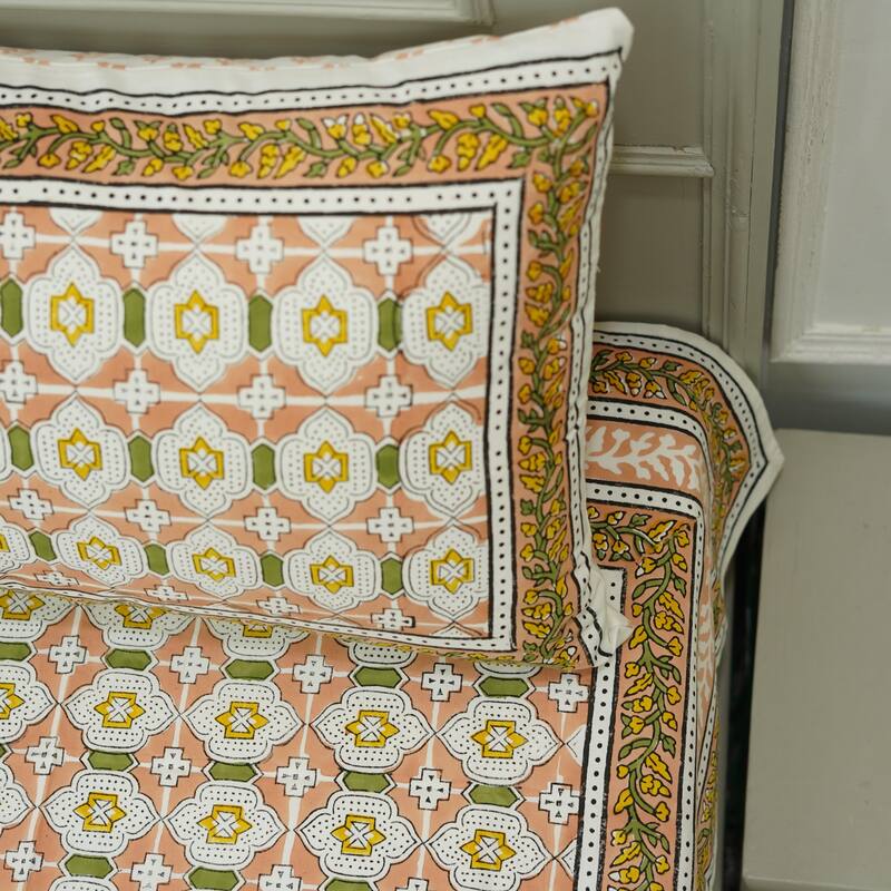 Fabdivine Handmade Block Print Flat Sheet or Bed Sheet Cotton Fabric Floral Home Decor