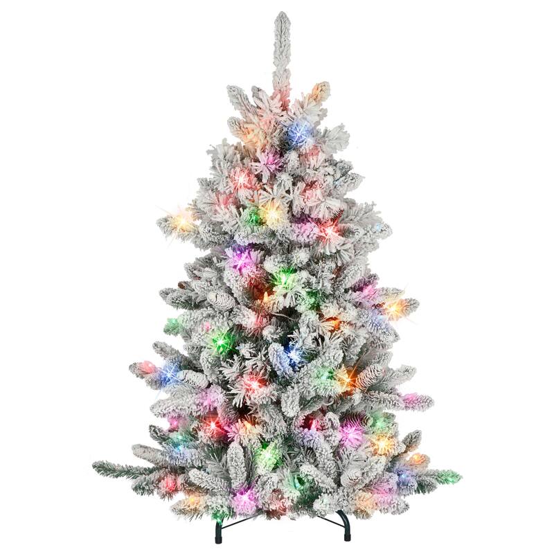Puleo International 4.5 ft. Pre-lit Flocked ‎Bennington Fir Artificial Christmas Tree
