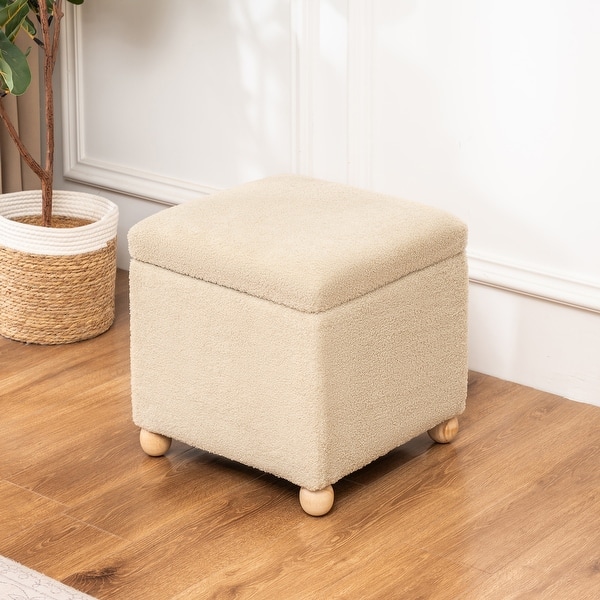 Living Room Footrest 16.3 Inch Cube Ottoman Foot Rest With Wood Legs ...