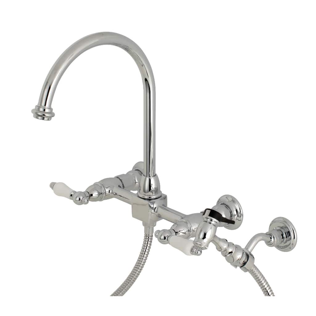 Kingston Brass Restoration Wall Mount Bridge Kitchen Faucet with Brass Sprayer