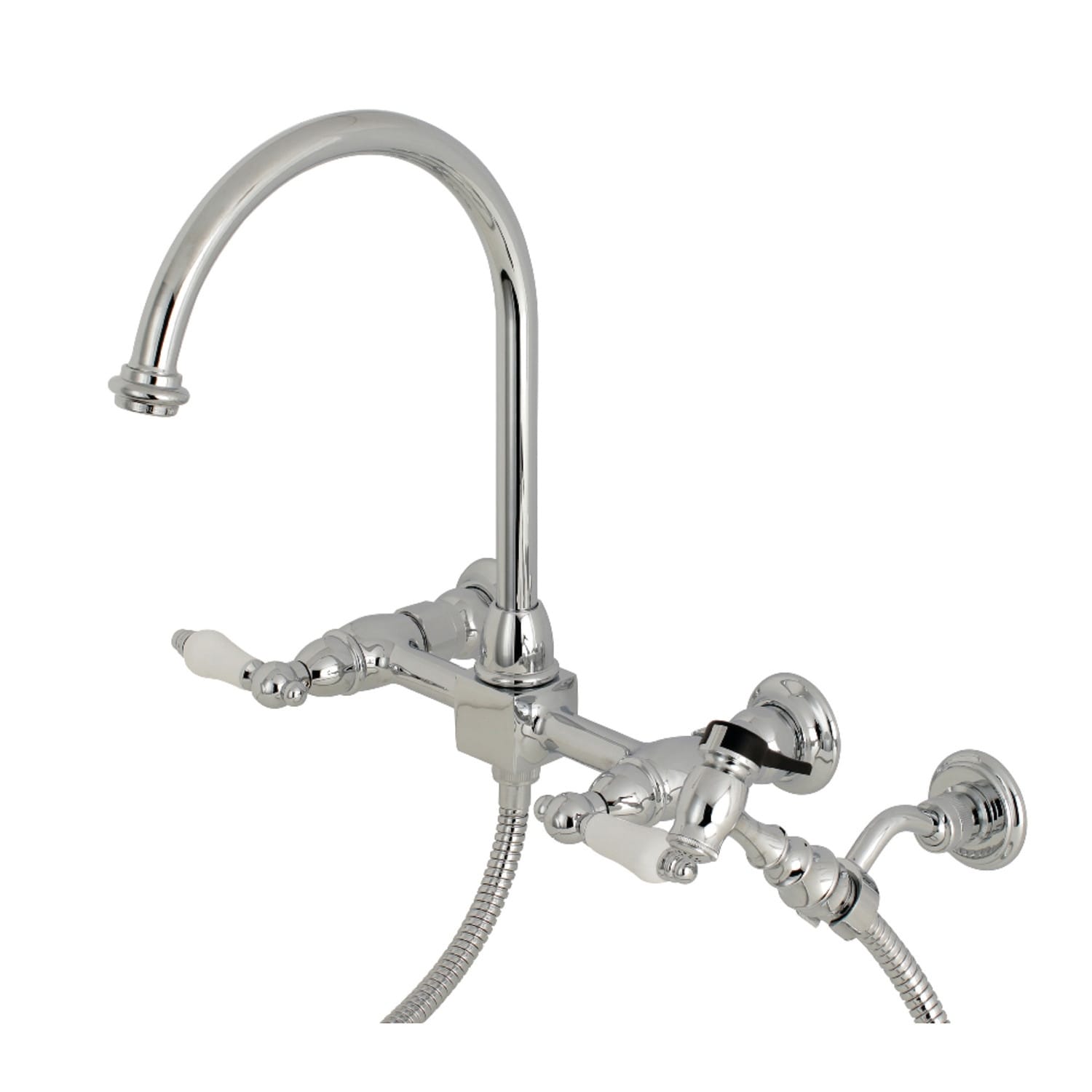 Kingston Brass Restoration Wall Mount Bridge Kitchen Faucet with Brass Sprayer