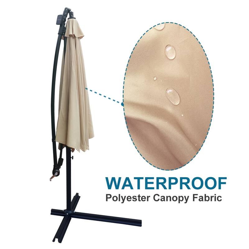 Outdoor Patio Umbrella Solar Powered LED Lighted Sun Shade Market Waterproof 8 Ribs Umbrella with Crank and Cross Base