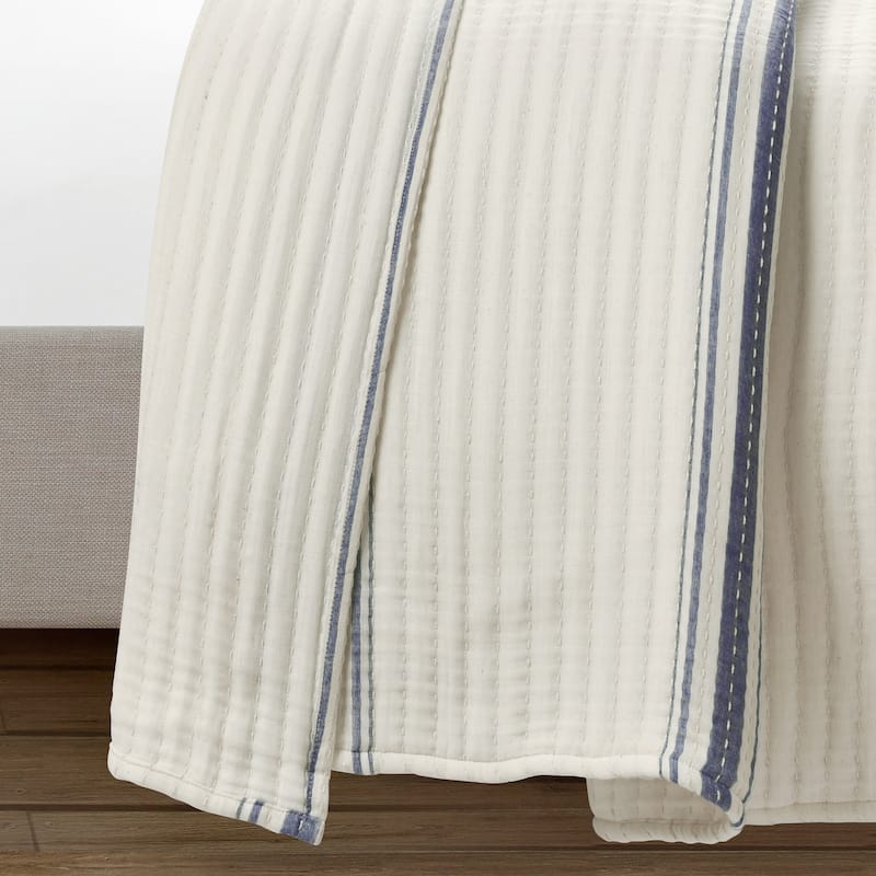 Lush Decor Farmhouse Stripe Kantha Pick Stitch Yarn Dyed Cotton Woven Quilt/Coverlet