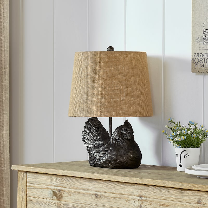 18"H Black Resin Chicken Table Lamp With Shade - 12.5" x 12.5" x 18"