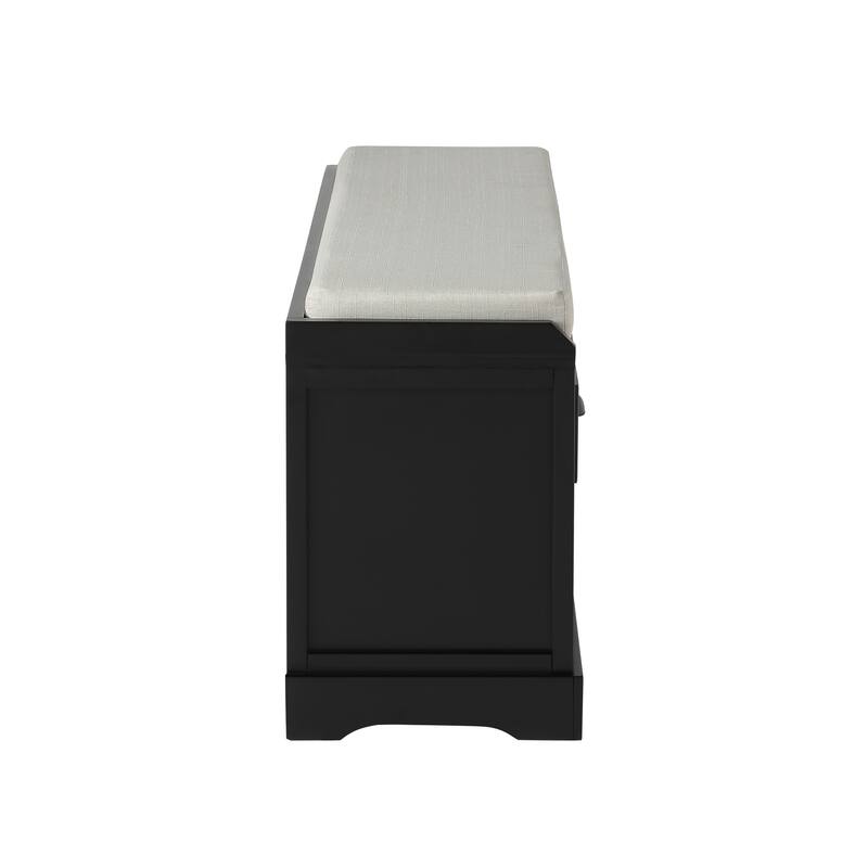 Shoe Bench with 3 Drawers & 3 Woven Baskets, Freestanding Wood Storage Bench, Entryway Bench with Removable Cushion