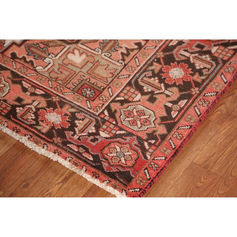 Hand Knotted Oriental 100% Wool Carpet Traditional Medallion Oranges & Rust Heriz Area Rug - 9' 5'' X 6' 5''