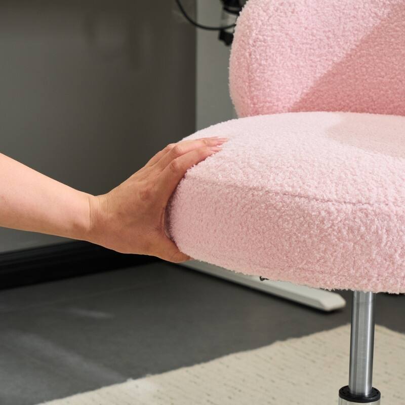 Cute Modern Teddy Swivel Chair Armless Adjustable Height Office Desk Chair with No Wheels and Backrest Support - N/A