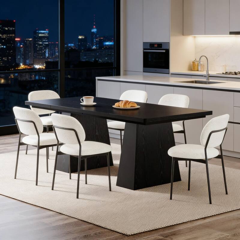 Dining Table for 6, Kitchen Table with Thick Tabletop, Wood Home Office Table Meeting Table Computer Table