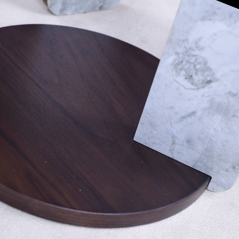 Round Nesting Coffee Table Set of 2, Sintered Stone Top Nesting Tables with Metal Frame, Modern Accent Side Table Set