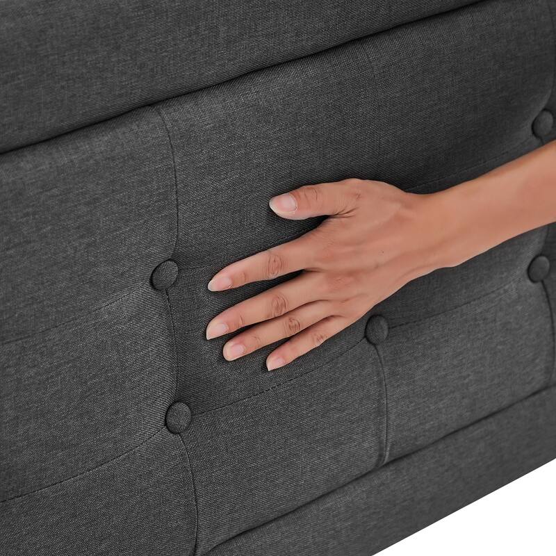 VECELO Bed Frame with Adjustable Headboard Upholstered Button Tufted Platform Bedframe with Wood Slats Support