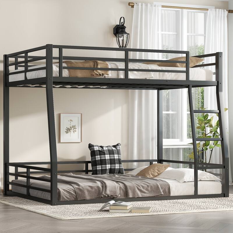 Heavy Duty Metal Bunk Bed, Low Floor Bunk Bed Frame with Full Length Guardrail, Noise Free Design
