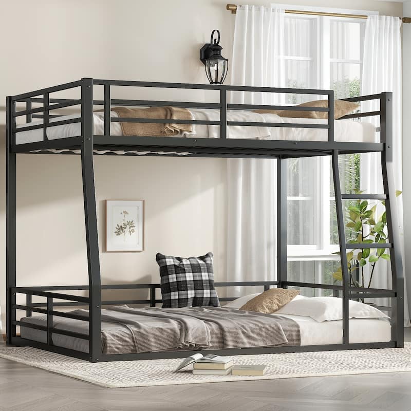 Metal Full Xl Over Queen Bunk Bed For Teens And Adults,Space-Saving/Noise Reduced/No Box Spring Needed,Black - Black