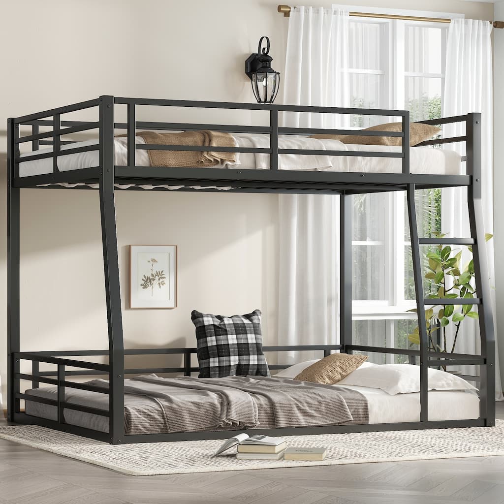 Metal Full Xl Over Queen Bunk Bed For Teens And Adults,Space-Saving/Noise Reduced/No Box Spring Needed,Black