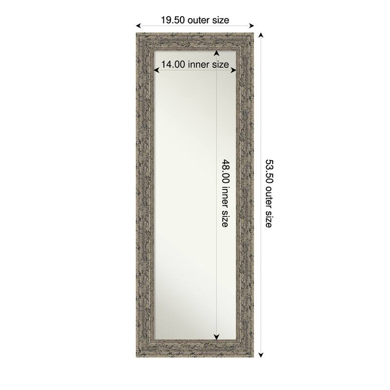 Attic Aged Non-Beveled Wood Framed Full-Length On the Door Mirror - 20 x 54 in - Attic Aged Silver