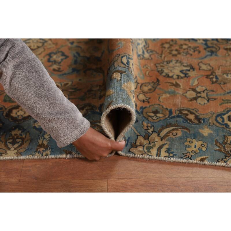 Distressed Floral Tabriz Persian Rug Hand-Knotted Orange Wool Carpet - 5'5"x 8'8"