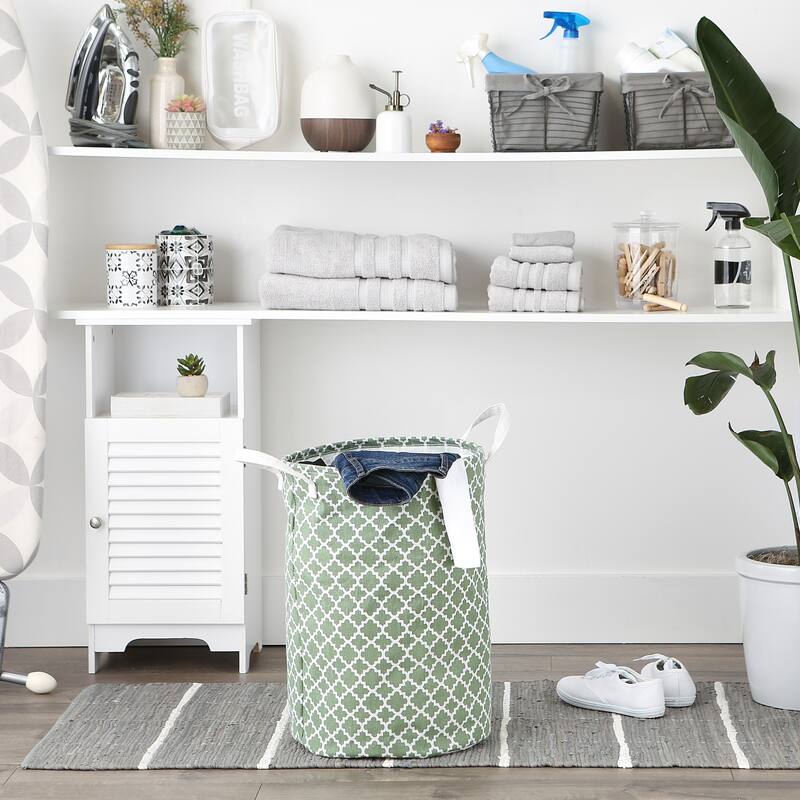 PE-Coated Cotton Polyester Laundry Hamper Lattice Round - Laundry Hamper, 13.5x13.5x20"