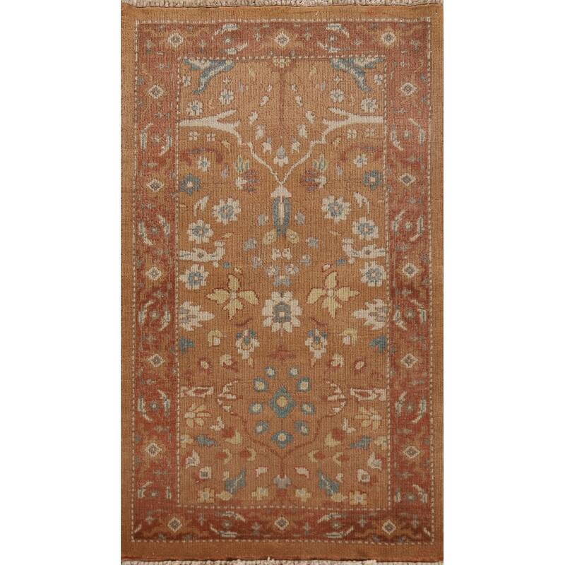 Hand Knotted Oriental 100% Wool Carpet Transitional Floral Brown Oushak Area Rug - 4' 0'' X 2' 1''