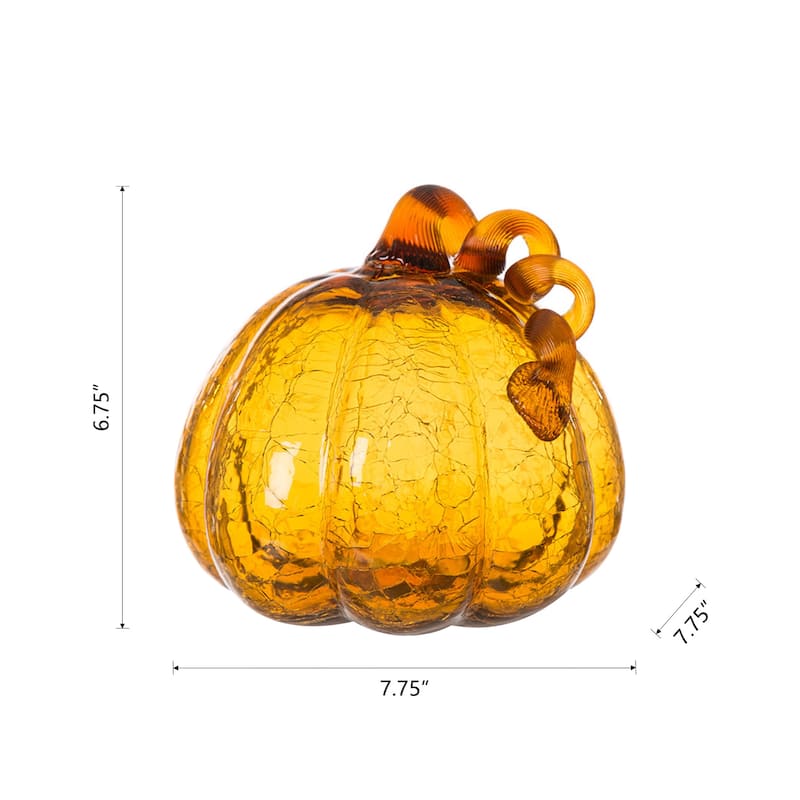 Glitzhome Amber Crackle Handblown Fall Glass Pumpkins for Thanksgiving Decor - B