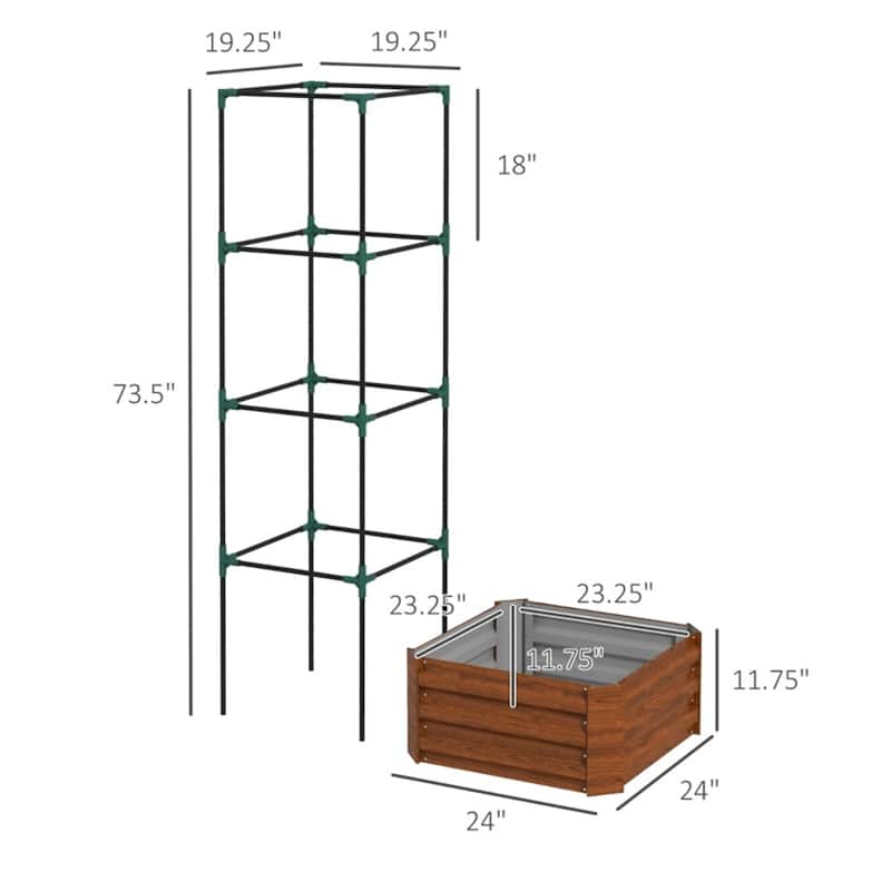 Galvanized Steel Raised Planter with Adjustable Trellis Ideal for Tomatoes or Climbing Plants - 24" W x 24" D x 73.5" H
