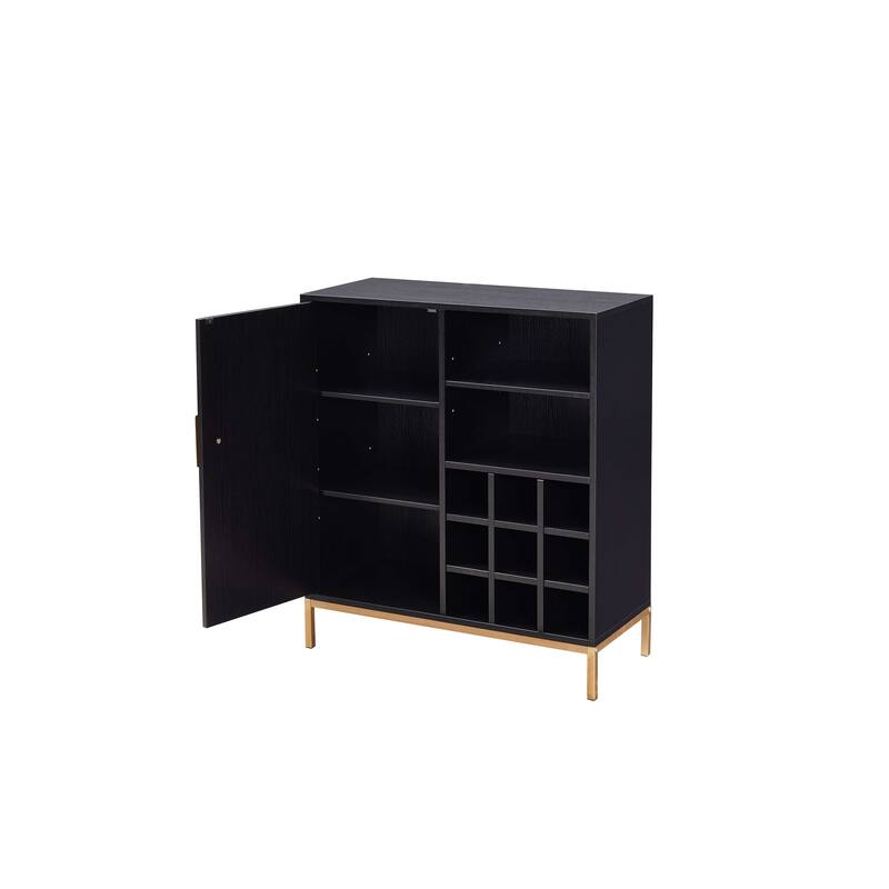 Buffet Bar Liquor Cabinet with Wine Rack and Glass Holder, Black