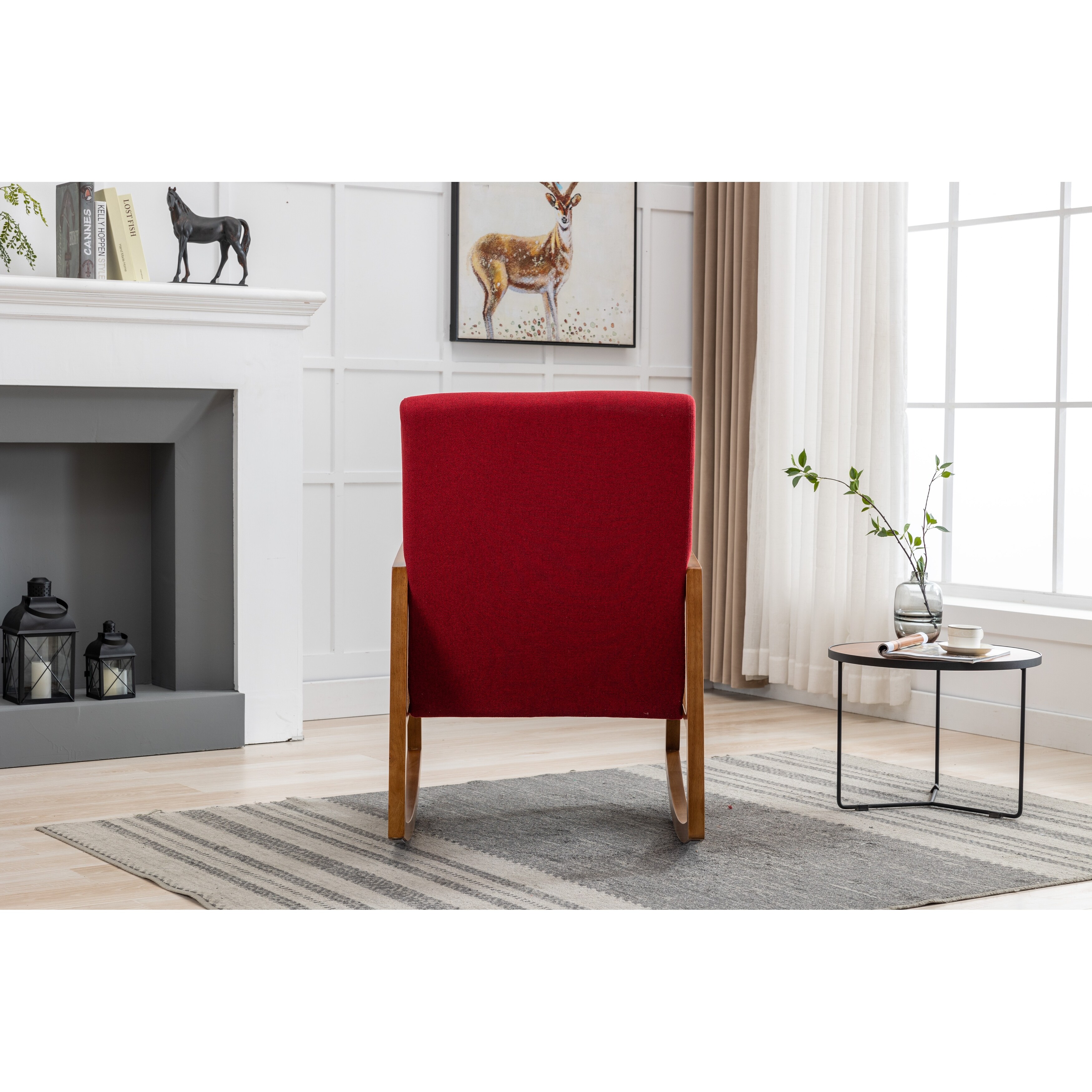 Linen Upholstery Fabric Rocker Chair with Solid Wood Base Frame