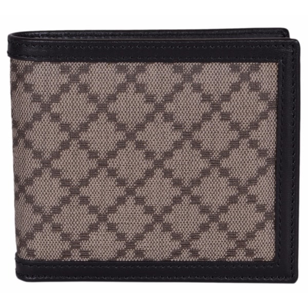 Gucci Men's 225826 Beige Black Canvas Leather Diamante Bifold Wallet - 4.25" x 3.5"