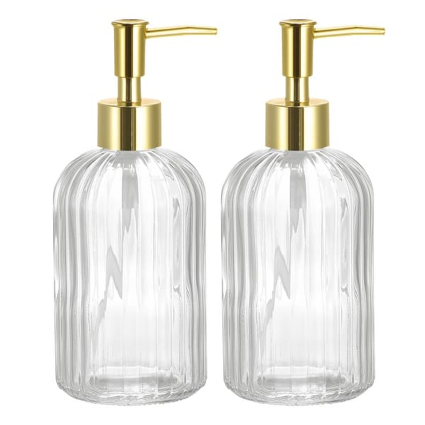 Soap Dispensers Set - 2 Pack 13.5Oz Glass Dish Hand Soap Dispenser with Golden Pump for Kitchen Bathroom