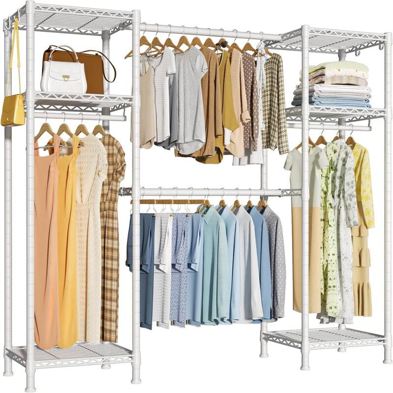 Industrial Pipe Clothes Rack with Top Shelf - 14.5"D x 72"W x 71.2"H - White
