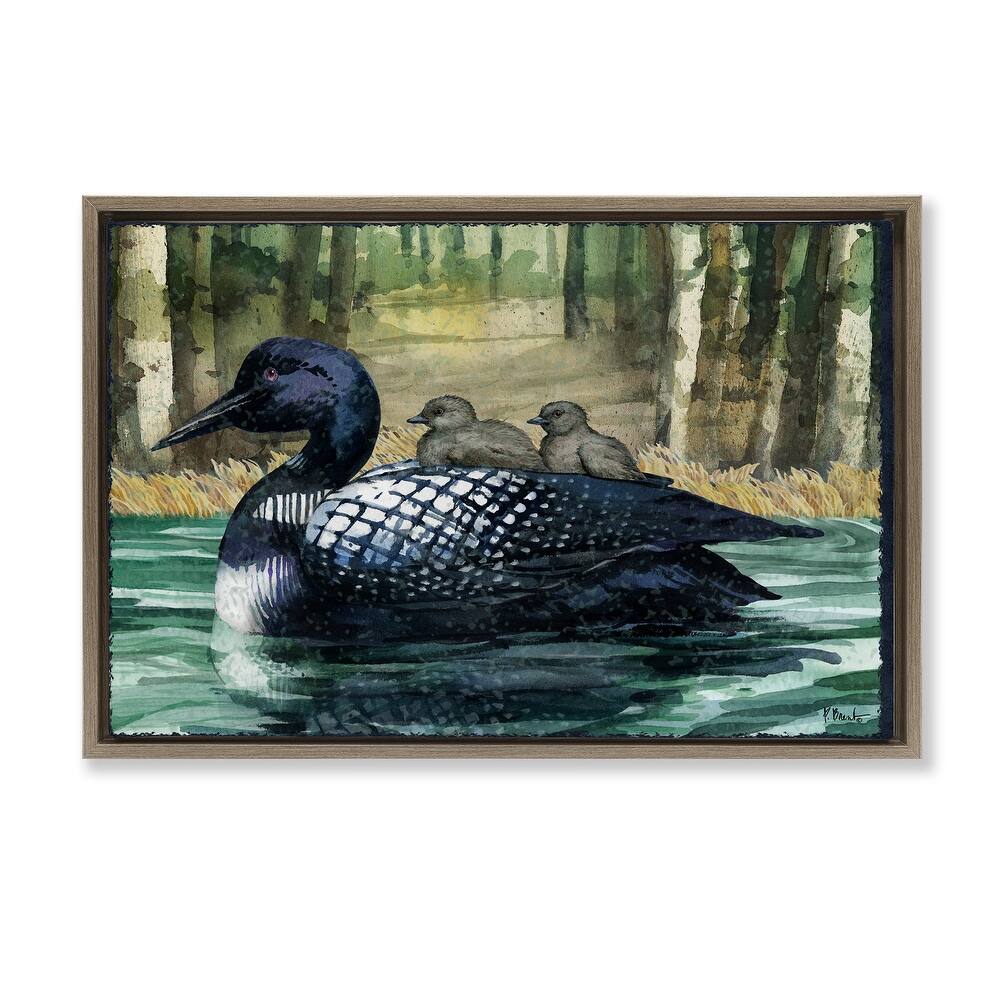 Stupell Loon Family on Lake Framed Floater Canvas Wall Art Design By Paul Brent
