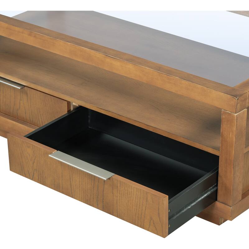 Coffee Table with 2 Drawers,Open Storage Shelf for Living Room