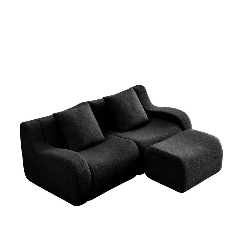 Anmytek Plush L-Shaped 2-Seater Teddy Fabric Sofa - No Assembly Required