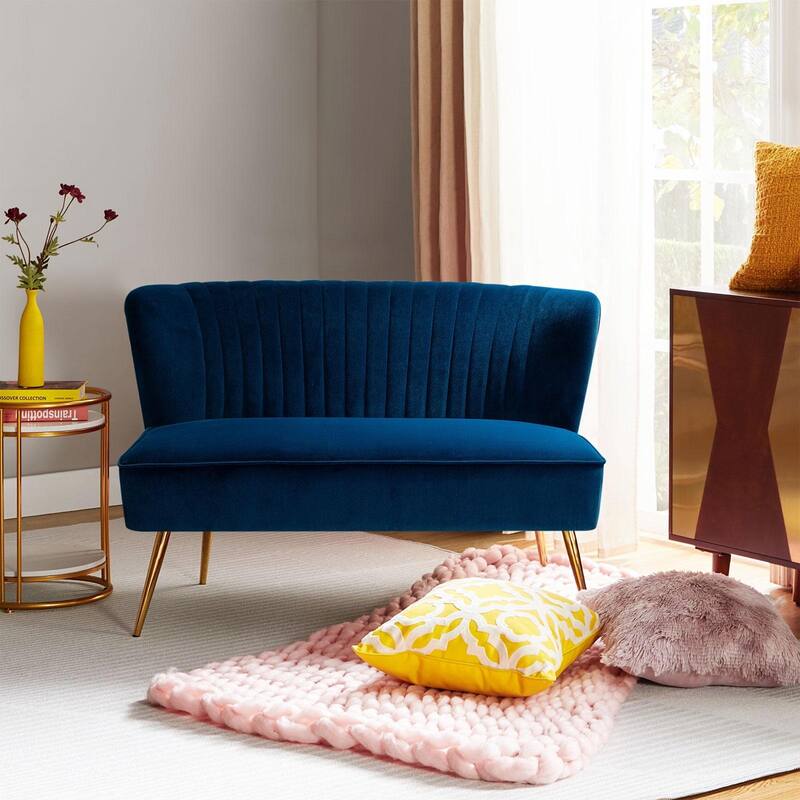Delicia 3 Piece High-Quality Velvet Fabric Living Room Set with Sturdy Legs by HULALA HOME - NAVY
