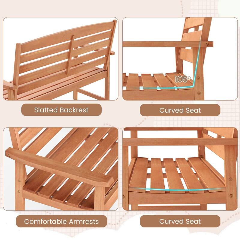 Costway Wooden Garden Bench 2-Person Patio Loveseat with Slatted - See Details
