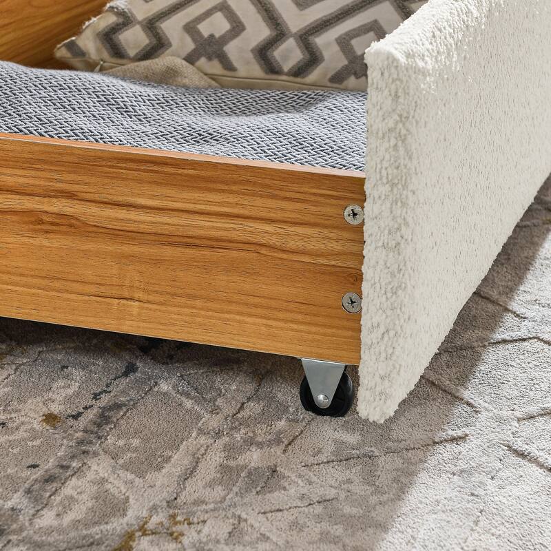 Queen Size Boucle Daybed with Trundle and 2 Storage Drawers and Tufted Upholstered Sofa Bed