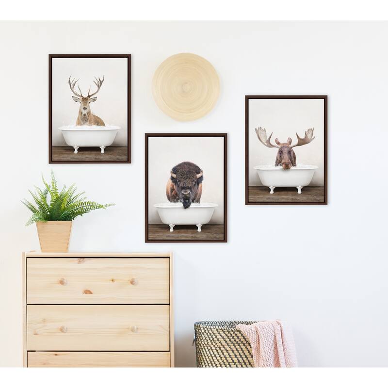 Kate and Laurel Sylvie Bison Bubble Bath Framed Canvas by Amy Peterson